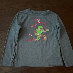 Under Armour Kids Gray Long Sleeve Tee with Gingerbread Man Football Design
